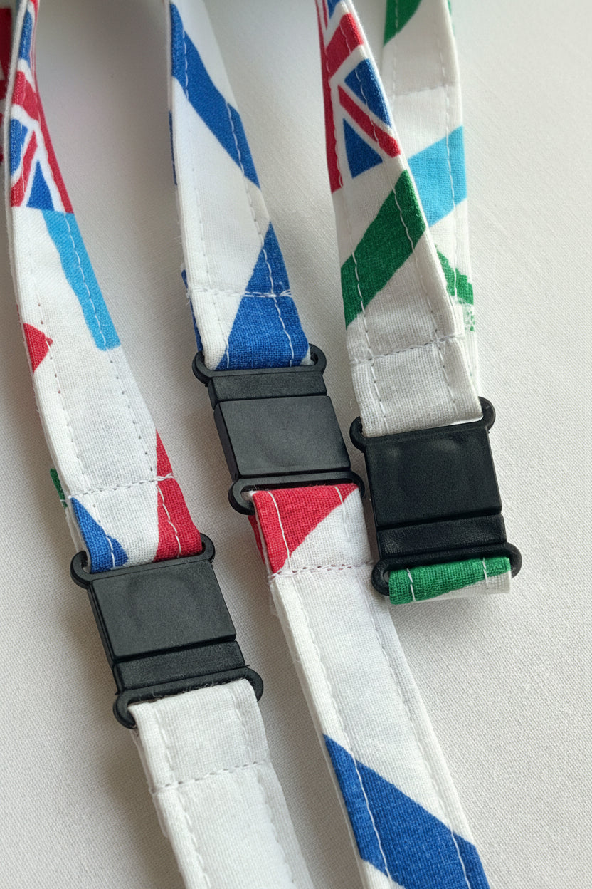 Reclaimed fabric: Studio Lines fabric safety breakaway lanyard