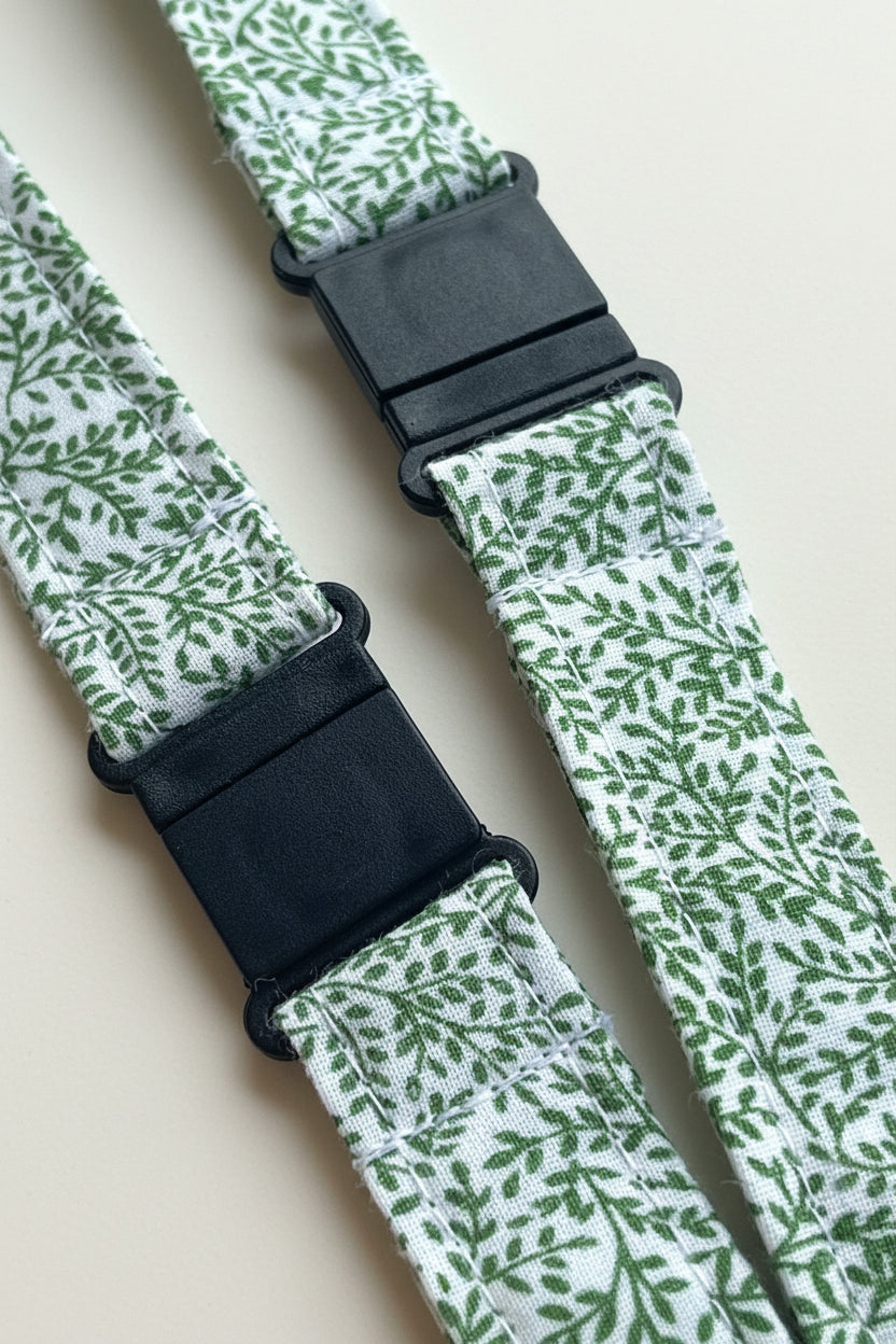 Reclaimed fabric: Olive Vine fabric safety breakaway lanyard