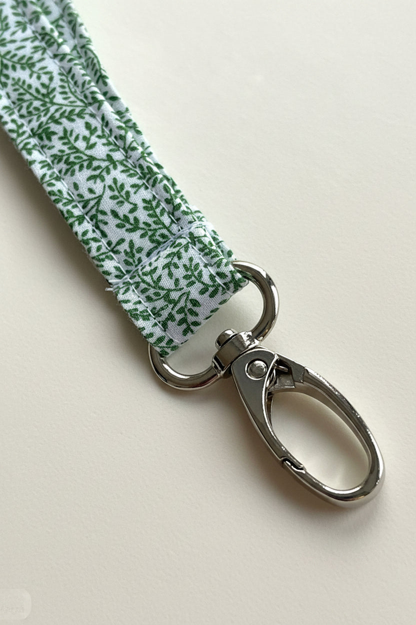 Reclaimed fabric: Olive Vine fabric safety breakaway lanyard