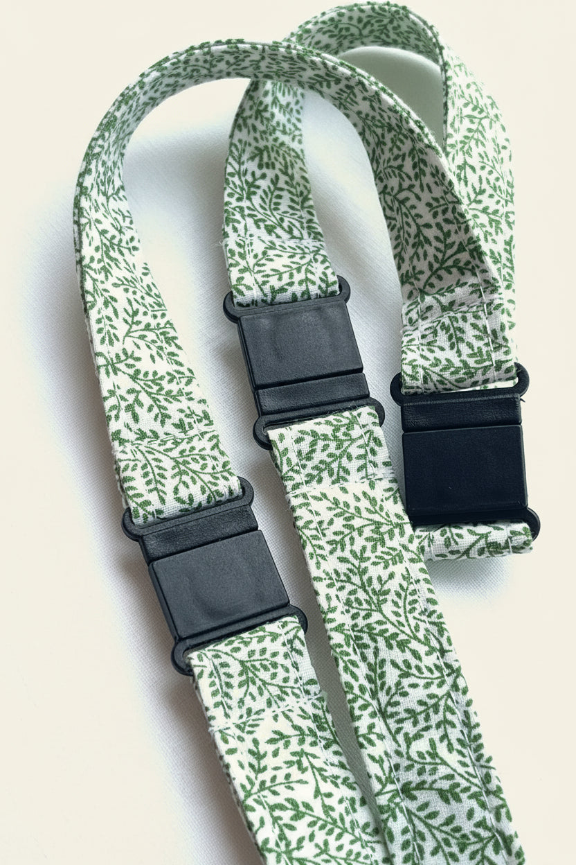 Reclaimed fabric: Olive Vine fabric safety breakaway lanyard