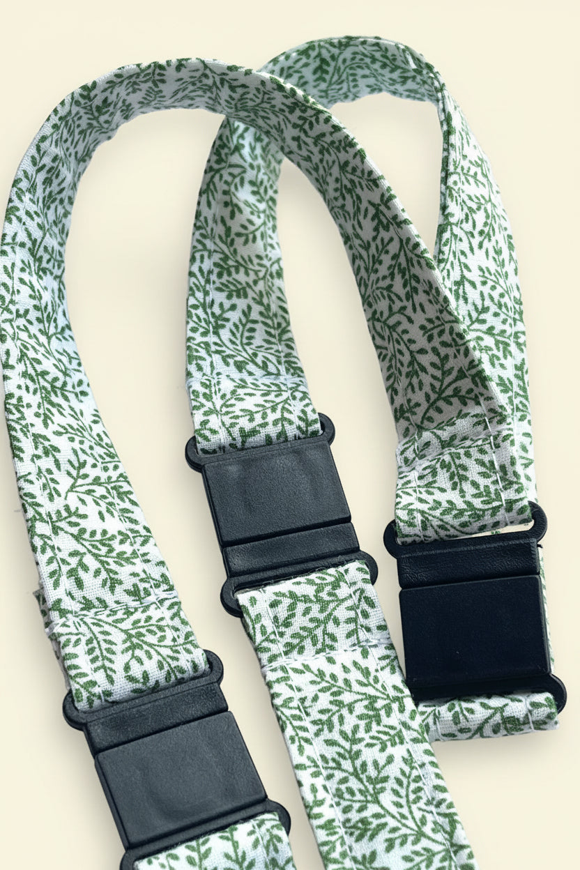 Reclaimed fabric: Olive Vine fabric safety breakaway lanyard