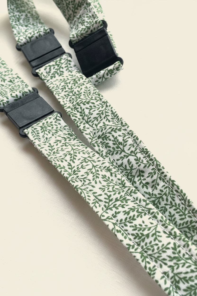 Reclaimed fabric: Olive Vine fabric safety breakaway lanyard