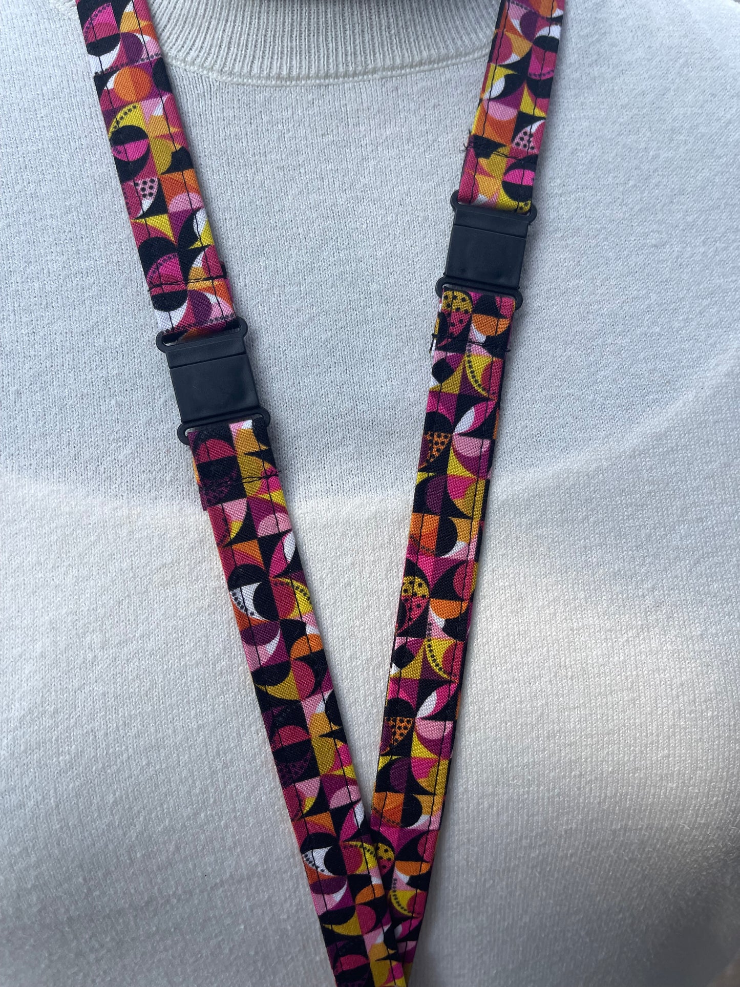 Pink Geometric Fabric Breakaway Lanyard