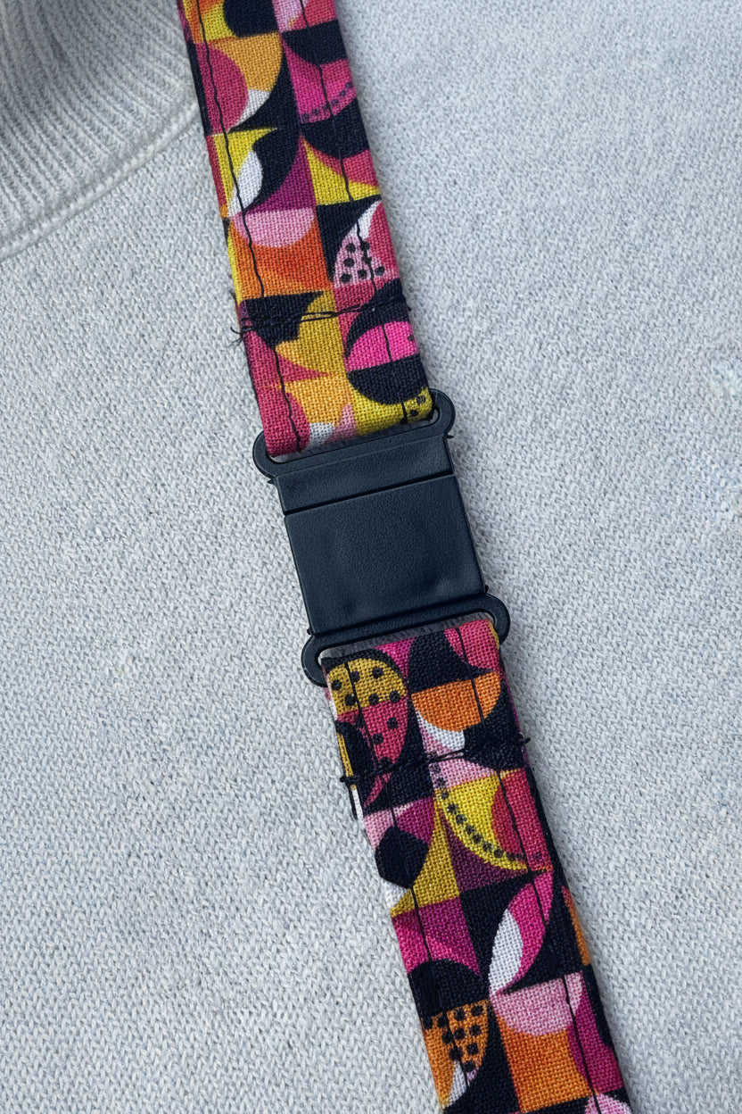 Pink Geometric Fabric Breakaway Lanyard