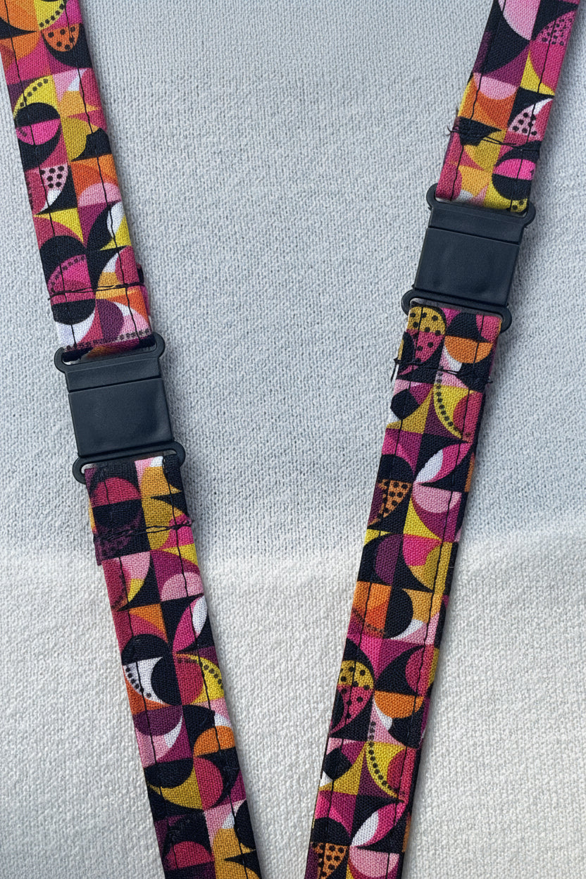 Pink Geometric Fabric Breakaway Lanyard