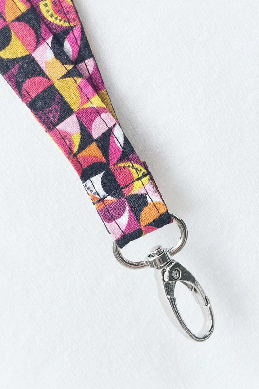 Pink Geometric Fabric Breakaway Lanyard