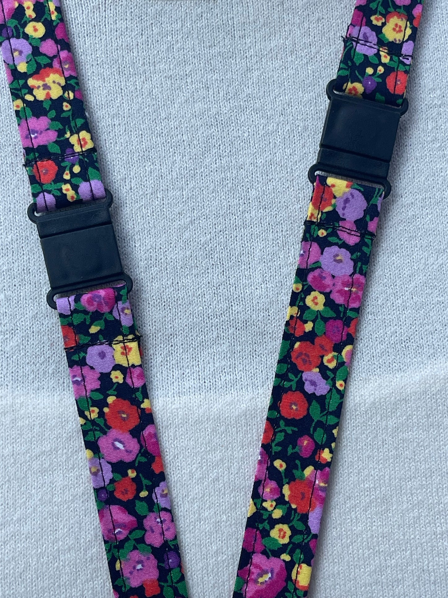 Pink flowers on black Fabric Breakaway Lanyard