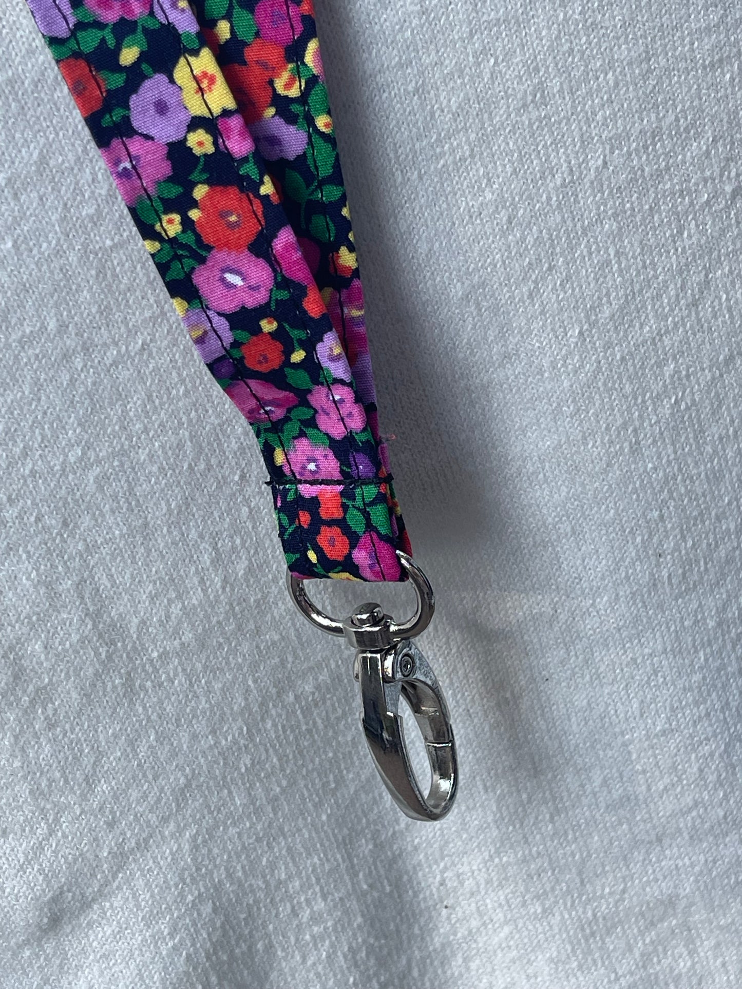 Pink flowers on black Fabric Breakaway Lanyard