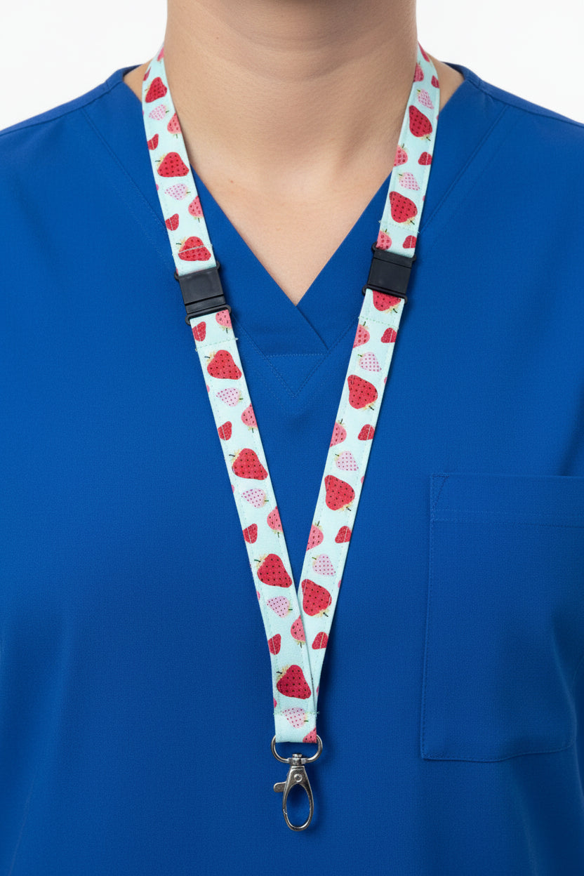 Strawberries on mint fabric Breakaway Lanyard