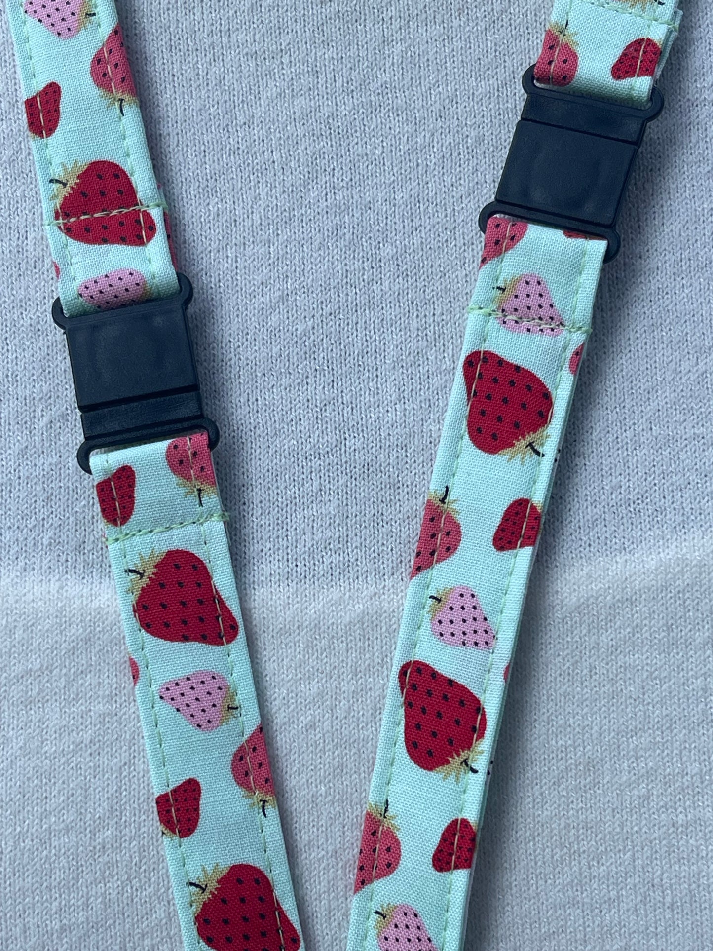 Strawberries on mint fabric Breakaway Lanyard