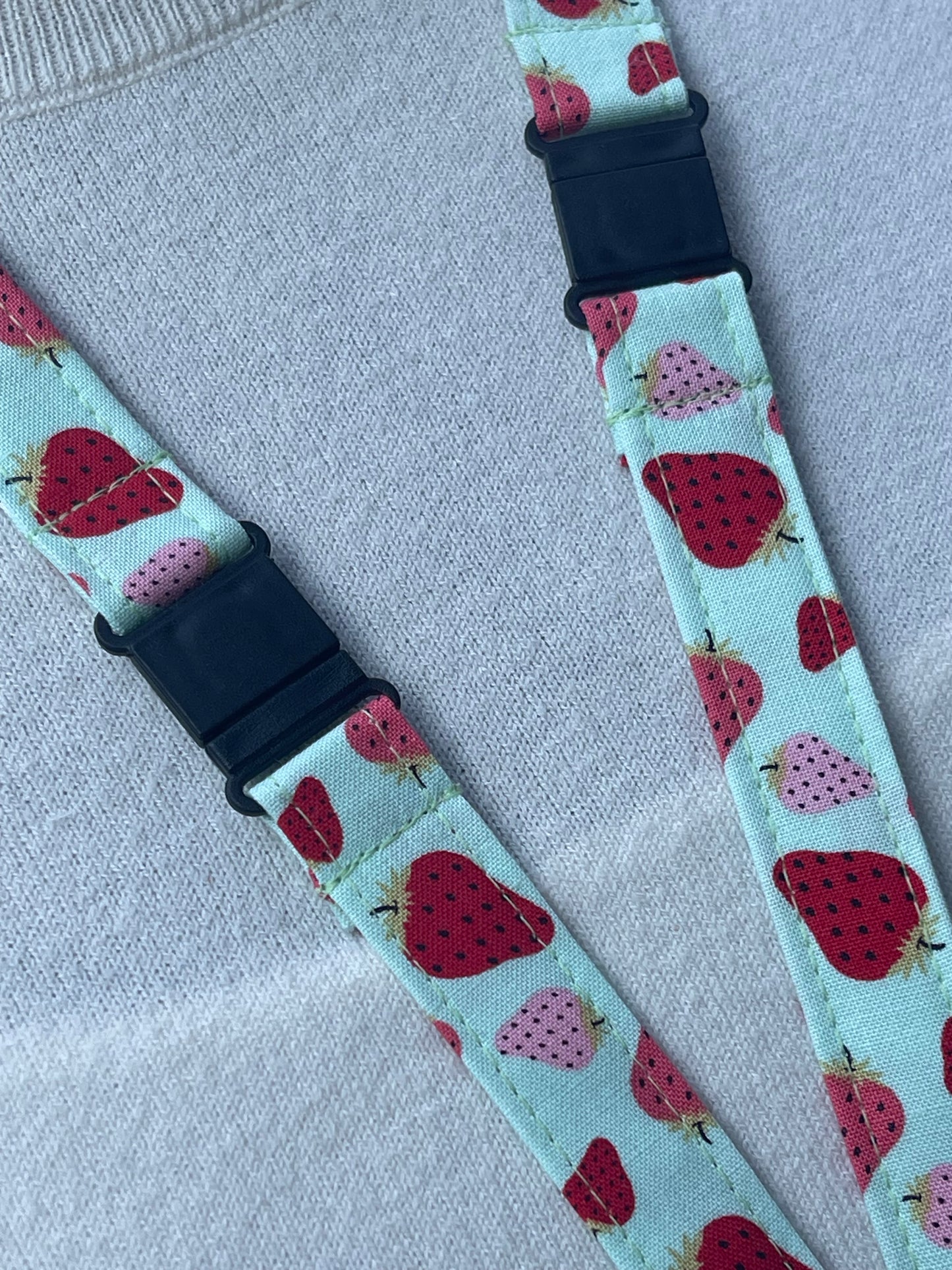 Strawberries on mint fabric Breakaway Lanyard