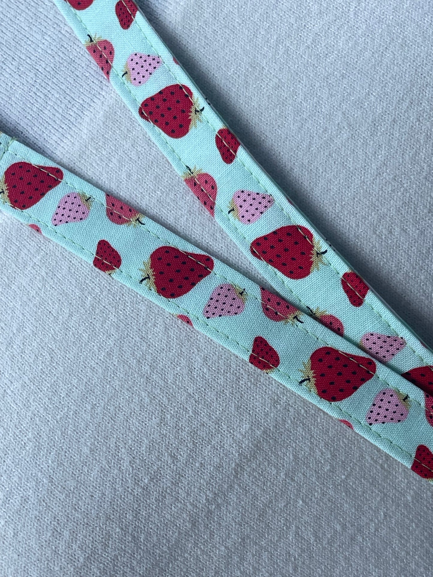 Strawberries on mint fabric Breakaway Lanyard