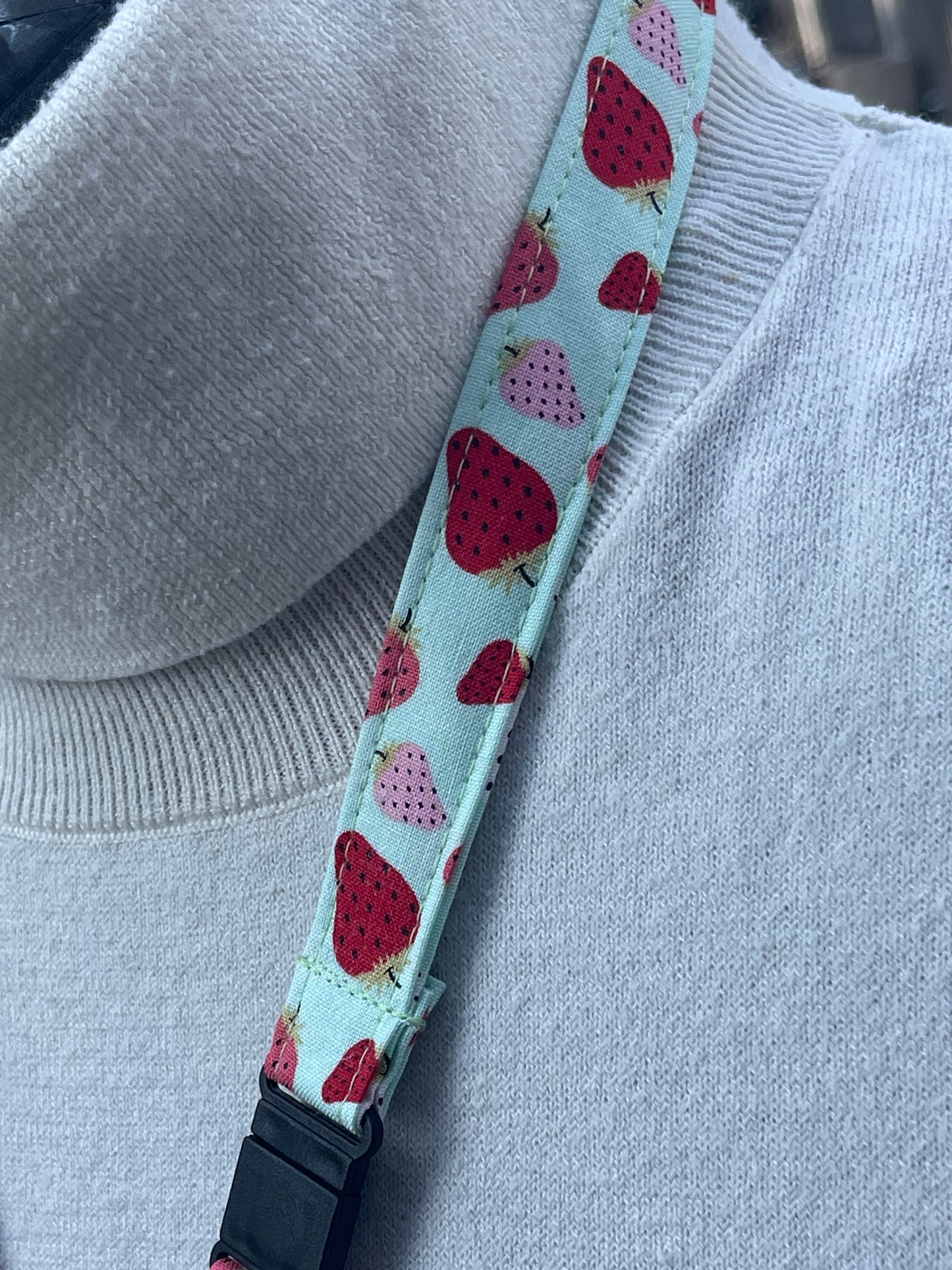 Strawberries on mint fabric Breakaway Lanyard