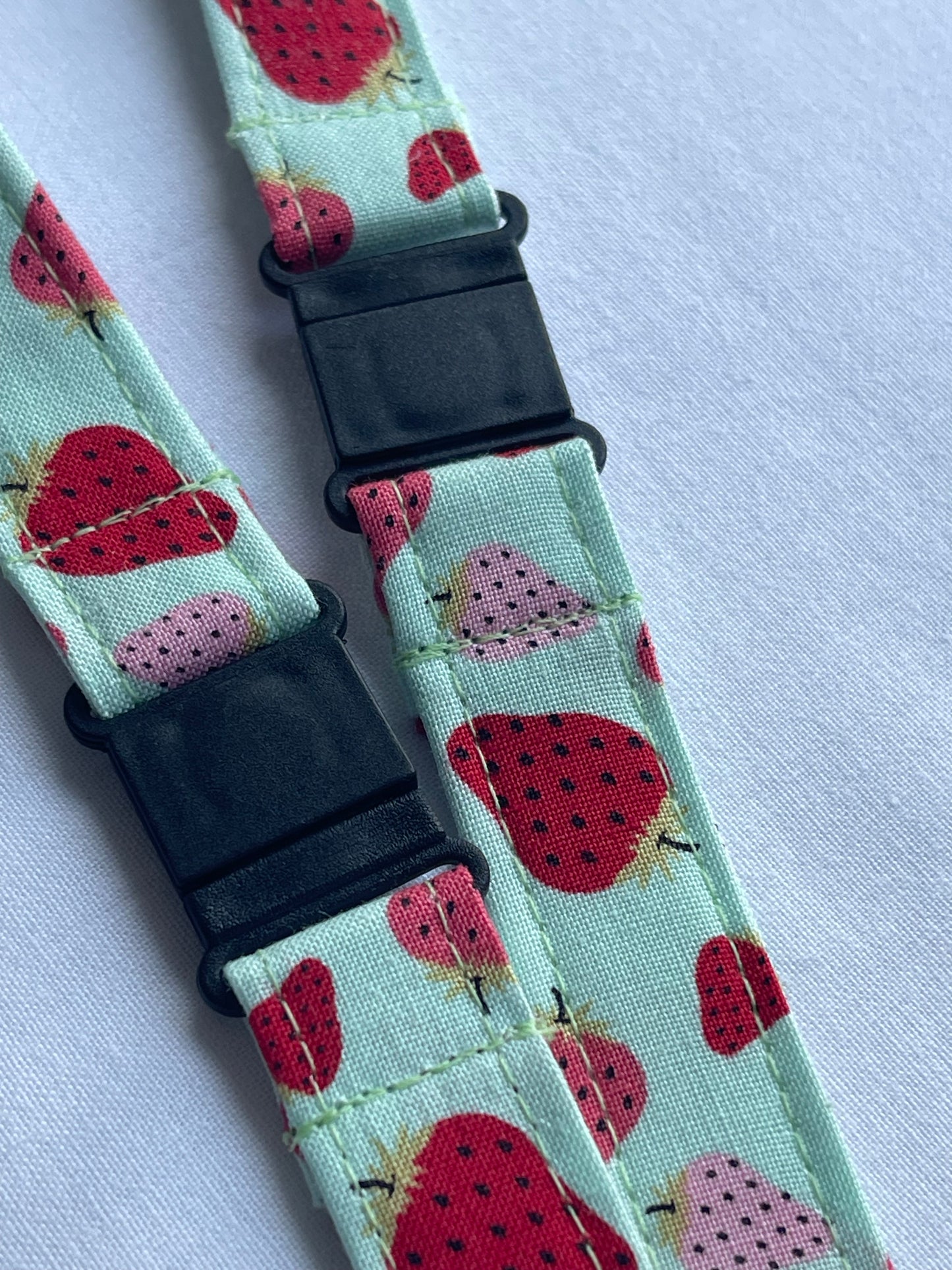 Strawberries on mint fabric Breakaway Lanyard