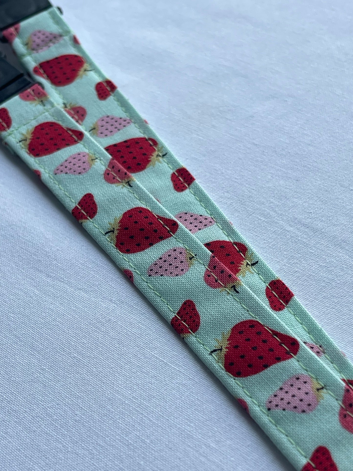 Strawberries on mint fabric Breakaway Lanyard