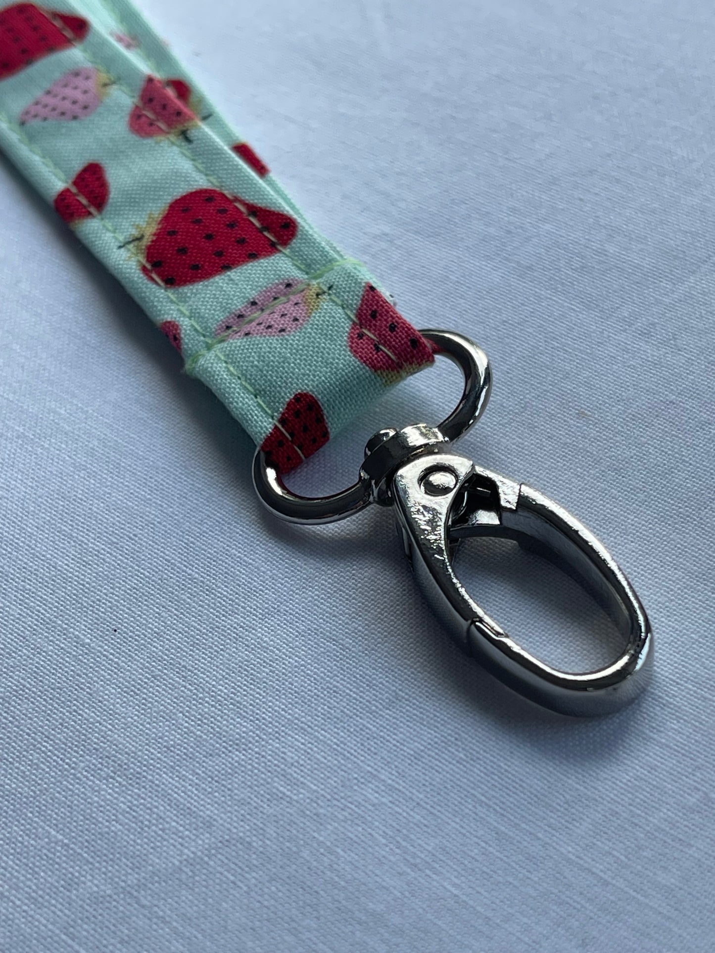 Strawberries on mint fabric Breakaway Lanyard