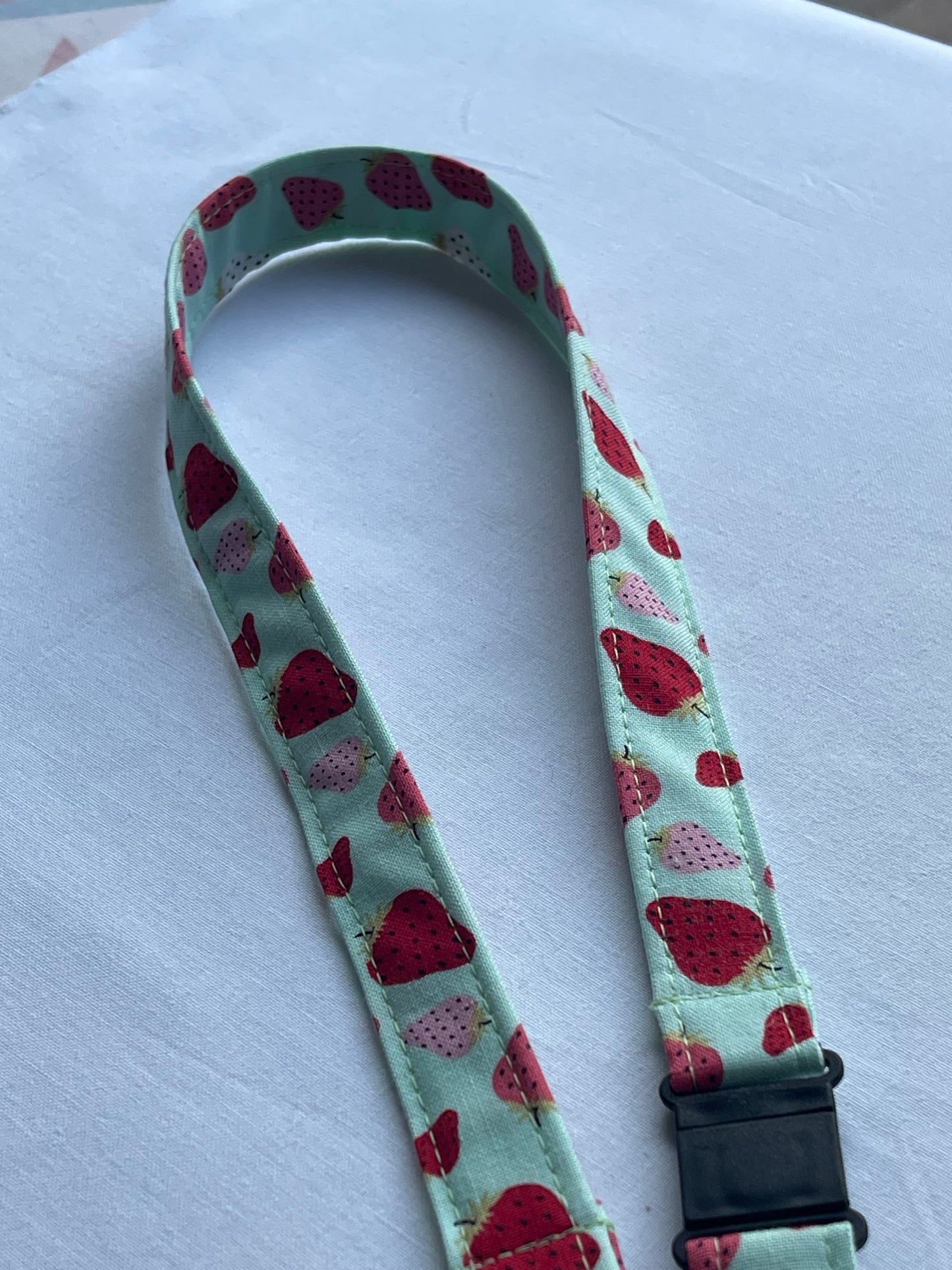 Strawberries on mint fabric Breakaway Lanyard