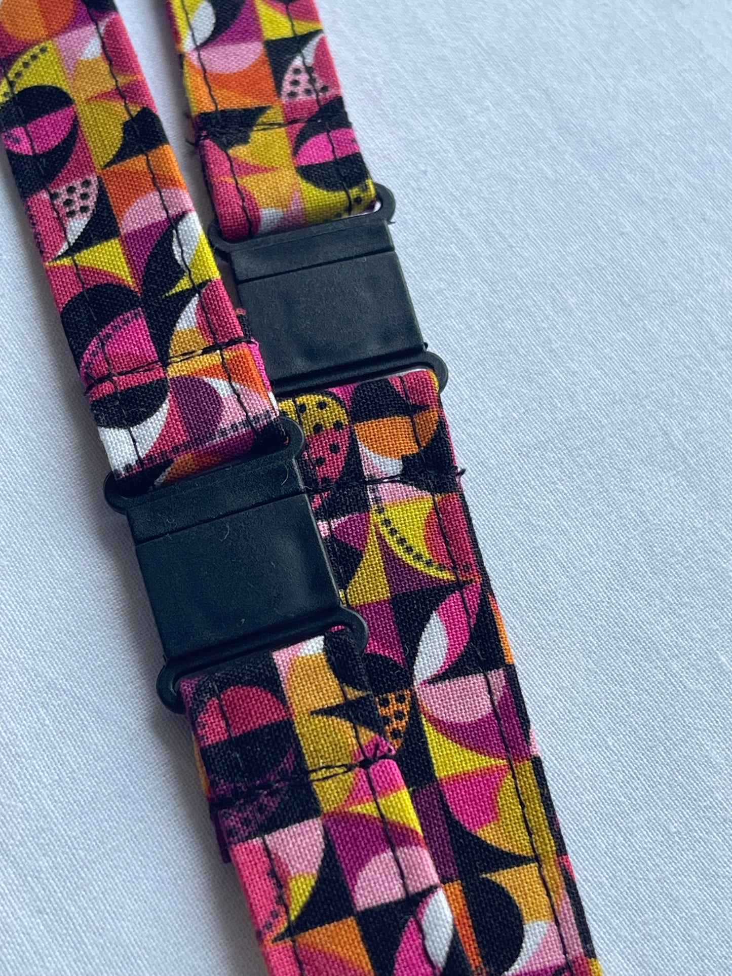 Pink Geometric Fabric Breakaway Lanyard