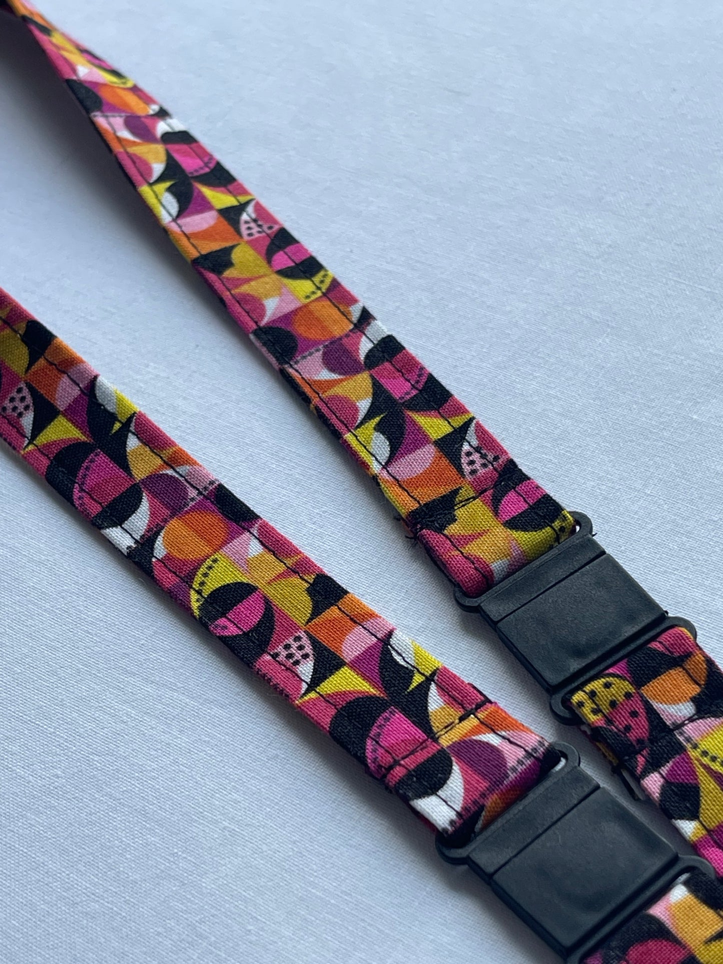 Pink Geometric Fabric Breakaway Lanyard