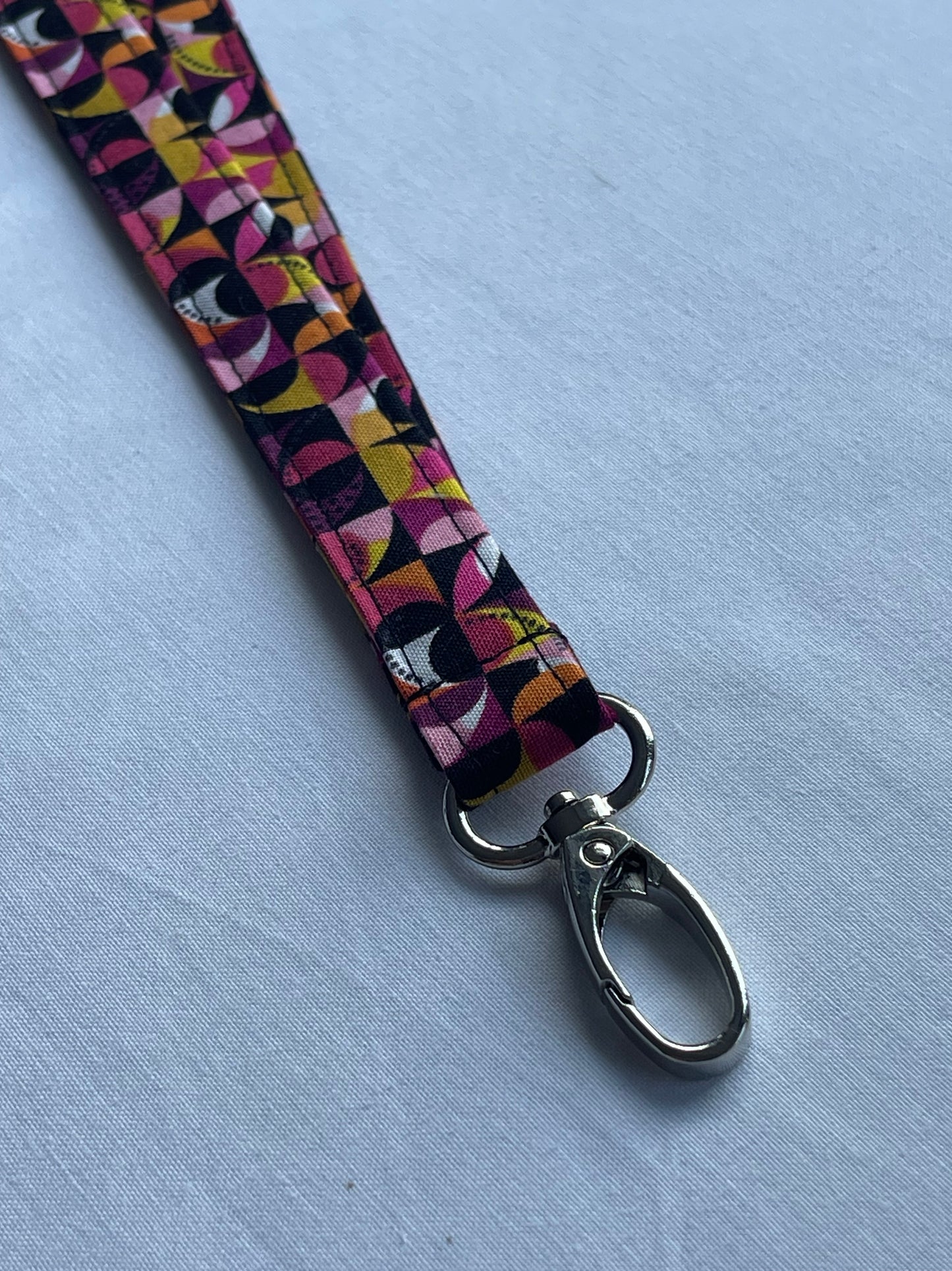 Pink Geometric Fabric Breakaway Lanyard