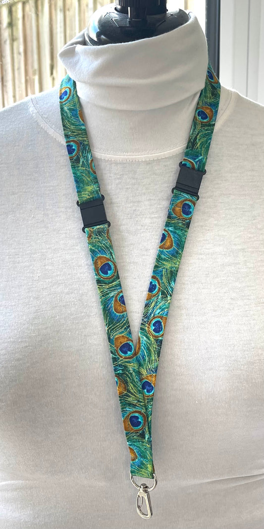 Peacock Prints Fabric Breakaway Lanyard - House of Lanyards