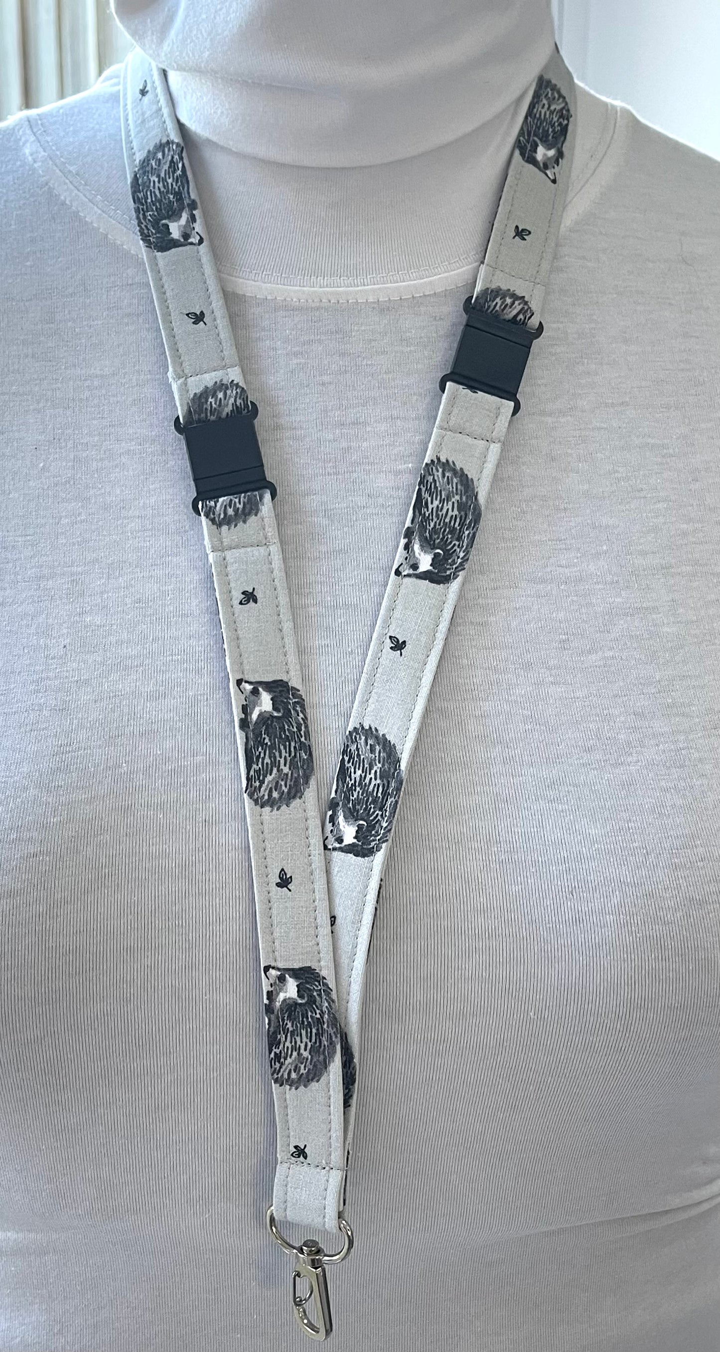 Hedgehog Grey Fabric Breakaway Lanyard - House of Lanyards