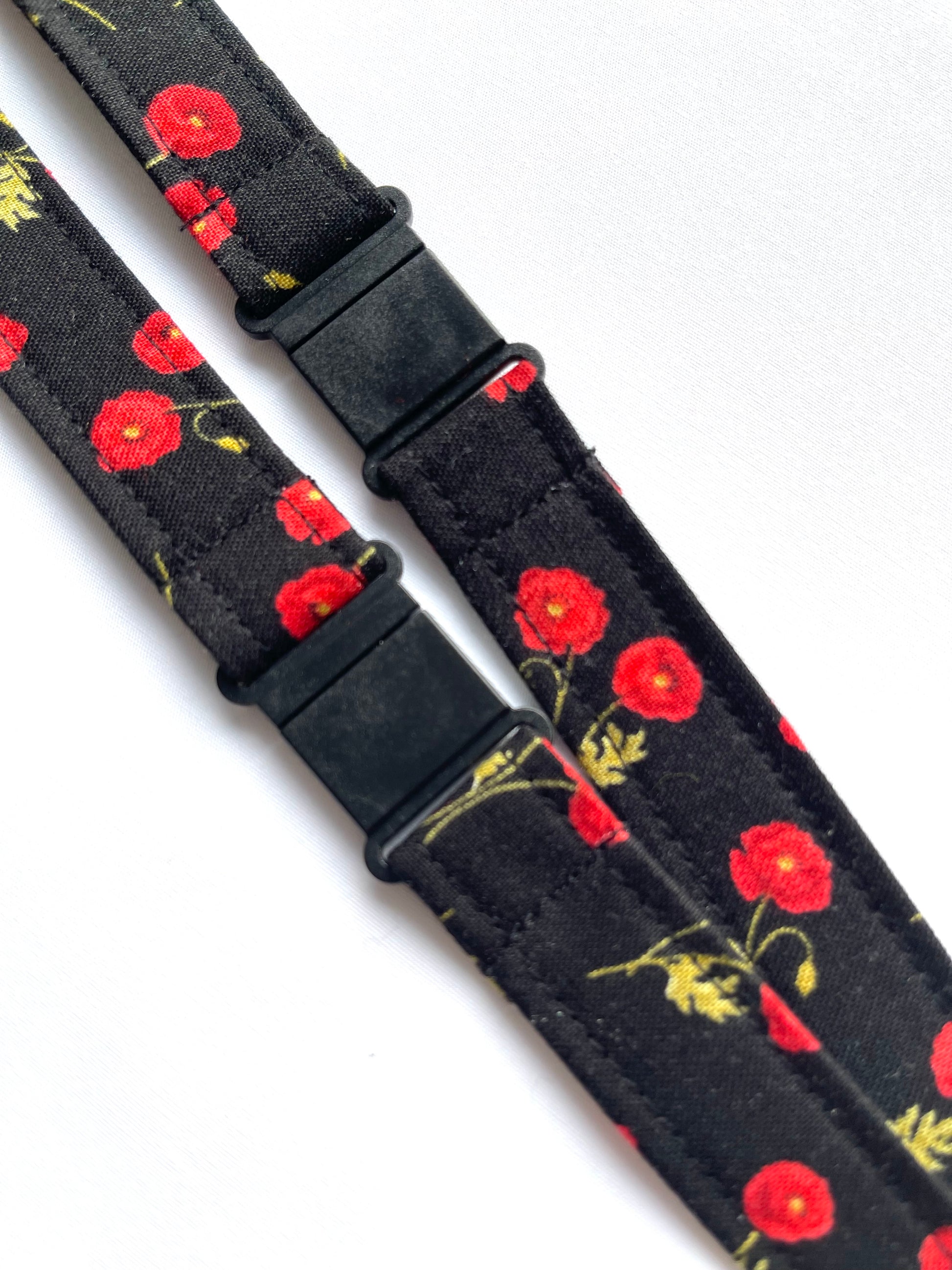 Black Poppies Fabric Breakaway Lanyard - House of Lanyards