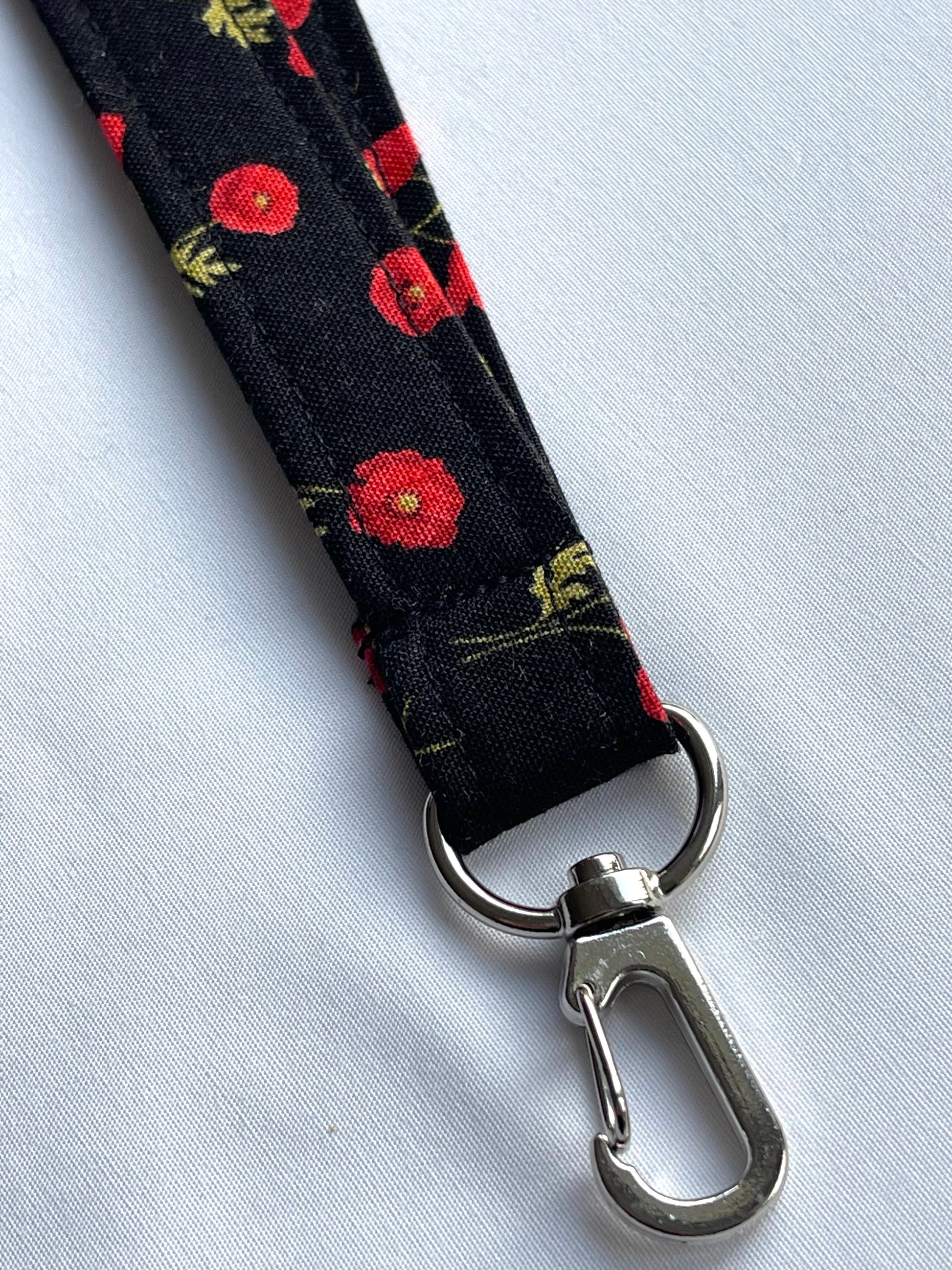 Black Poppies Fabric Breakaway Lanyard - House of Lanyards