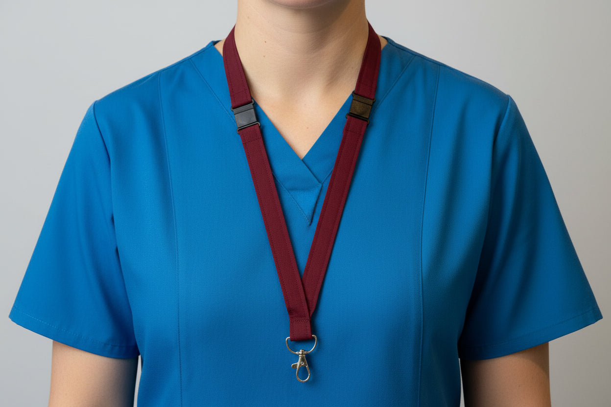 Handmade safety breakaway lanyard with multiple anti-strangulation breakaway points, designed for NHS, healthcare, mental health and security professionals