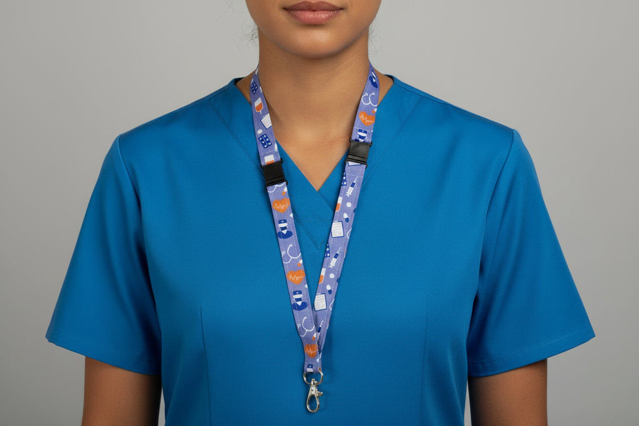 Handmade safety breakaway lanyard with multiple anti-strangulation breakaway points, designed for NHS, healthcare, mental health and security professionals