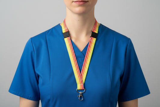 Handmade safety breakaway lanyard with anti-strangulation release points for NHS, healthcare, education and security staff