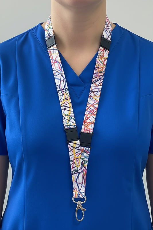 Handmade safety breakaway lanyard with anti-strangulation release points for NHS, healthcare, education and security staff