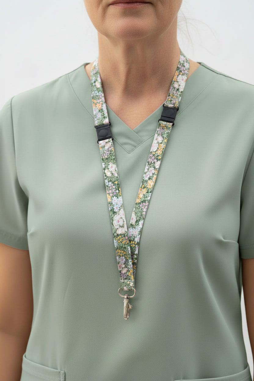 Reclaimed fabric: Wildflower Meadow fabric safety breakaway lanyard