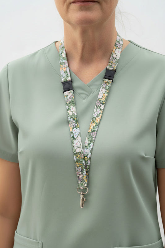 Reclaimed fabric: Wildflower Meadow fabric safety breakaway lanyard