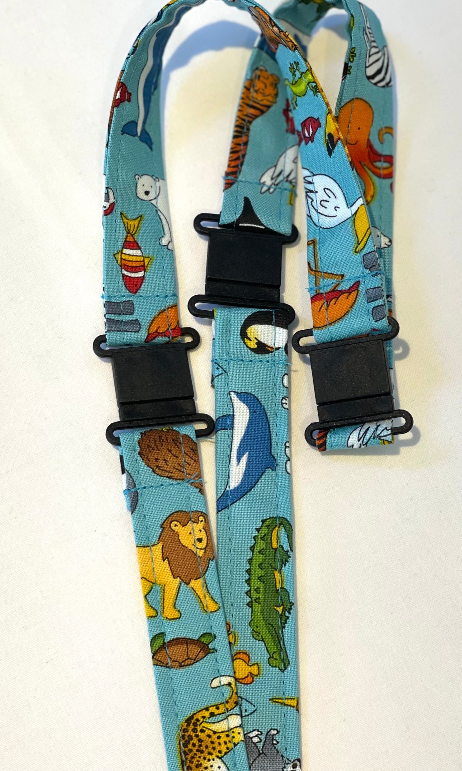 Worldly Animals Blue Fabric Breakaway Lanyard - House of Lanyards