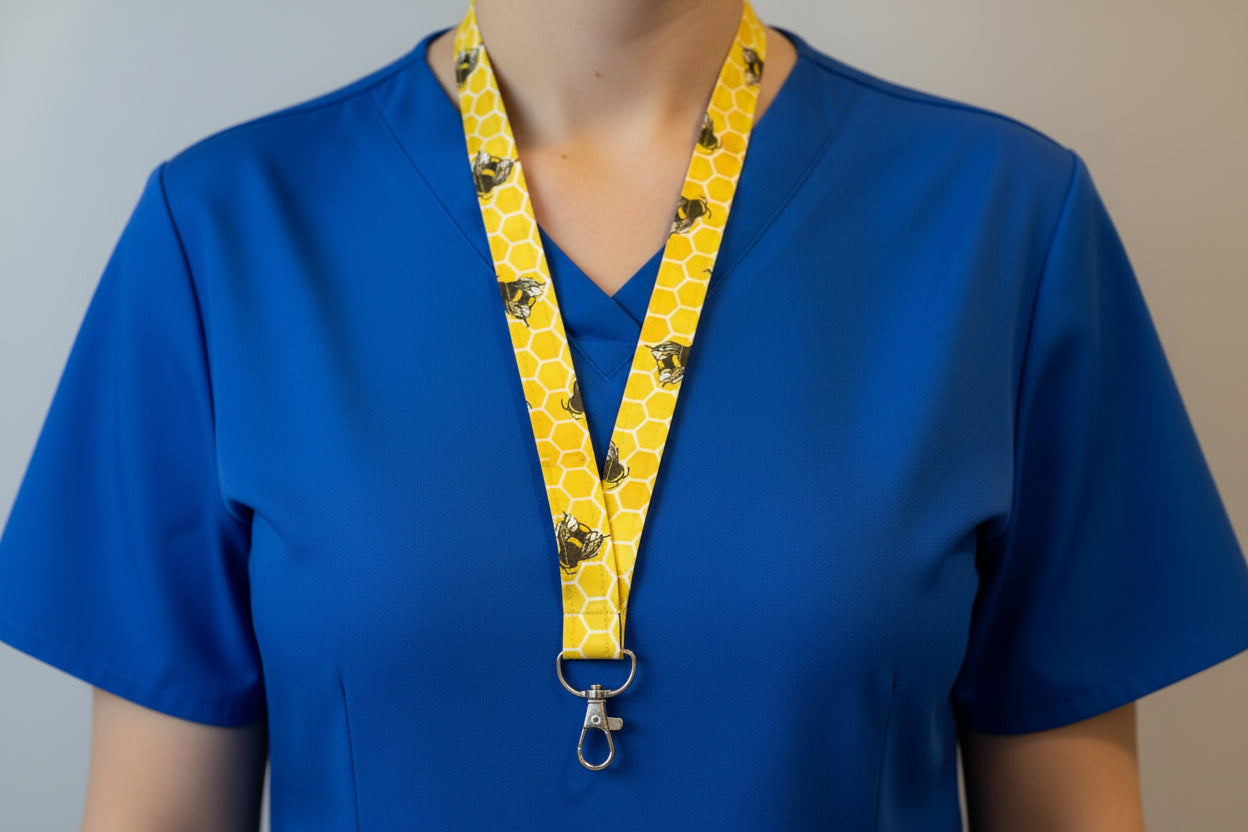 Handmade safety breakaway lanyard with anti-strangulation release points for NHS, healthcare, education and security staff