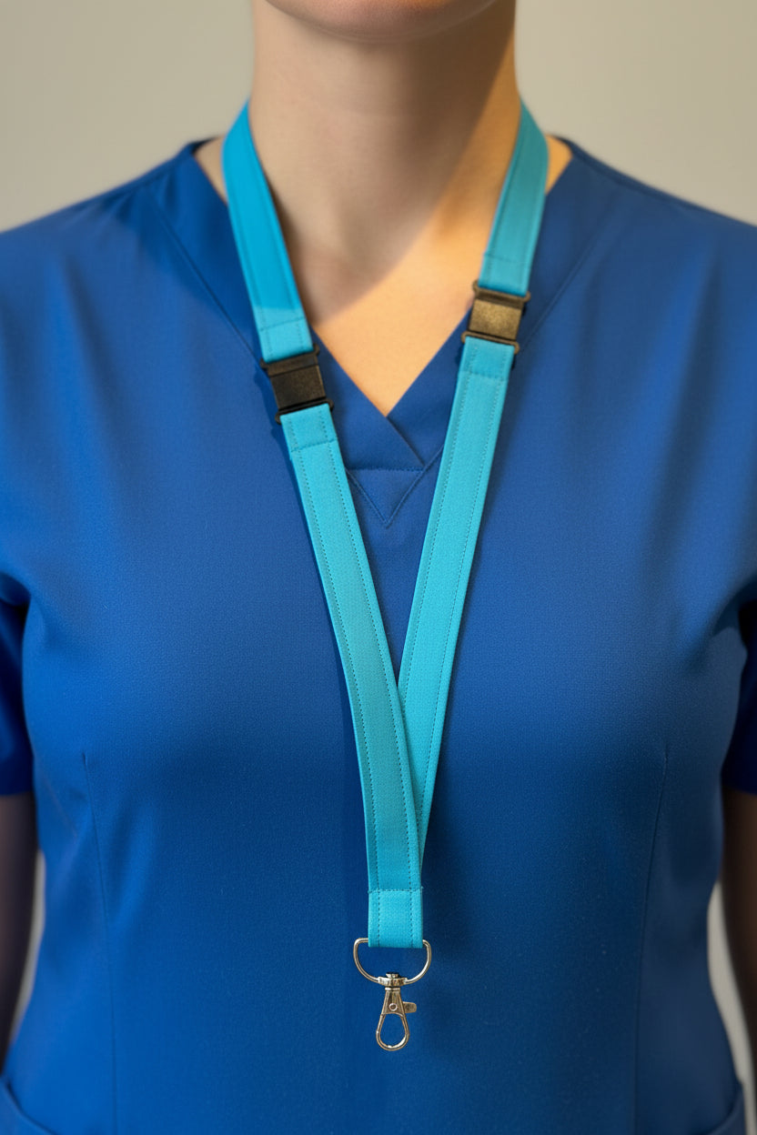 Handmade safety breakaway lanyard with multiple anti-strangulation breakaway points, designed for NHS, healthcare, mental health and security professionals