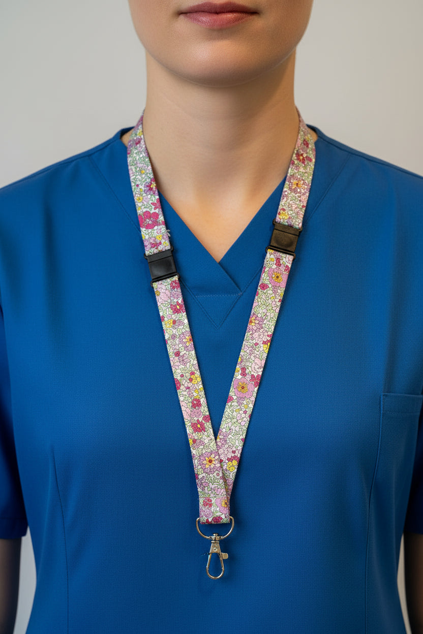 Handmade safety breakaway lanyard with multiple anti-strangulation breakaway points, designed for NHS, healthcare, mental health and security professionals