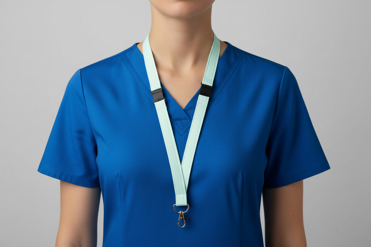 Handmade safety breakaway lanyard with multiple anti-strangulation breakaway points, designed for NHS, healthcare, mental health and security professionals