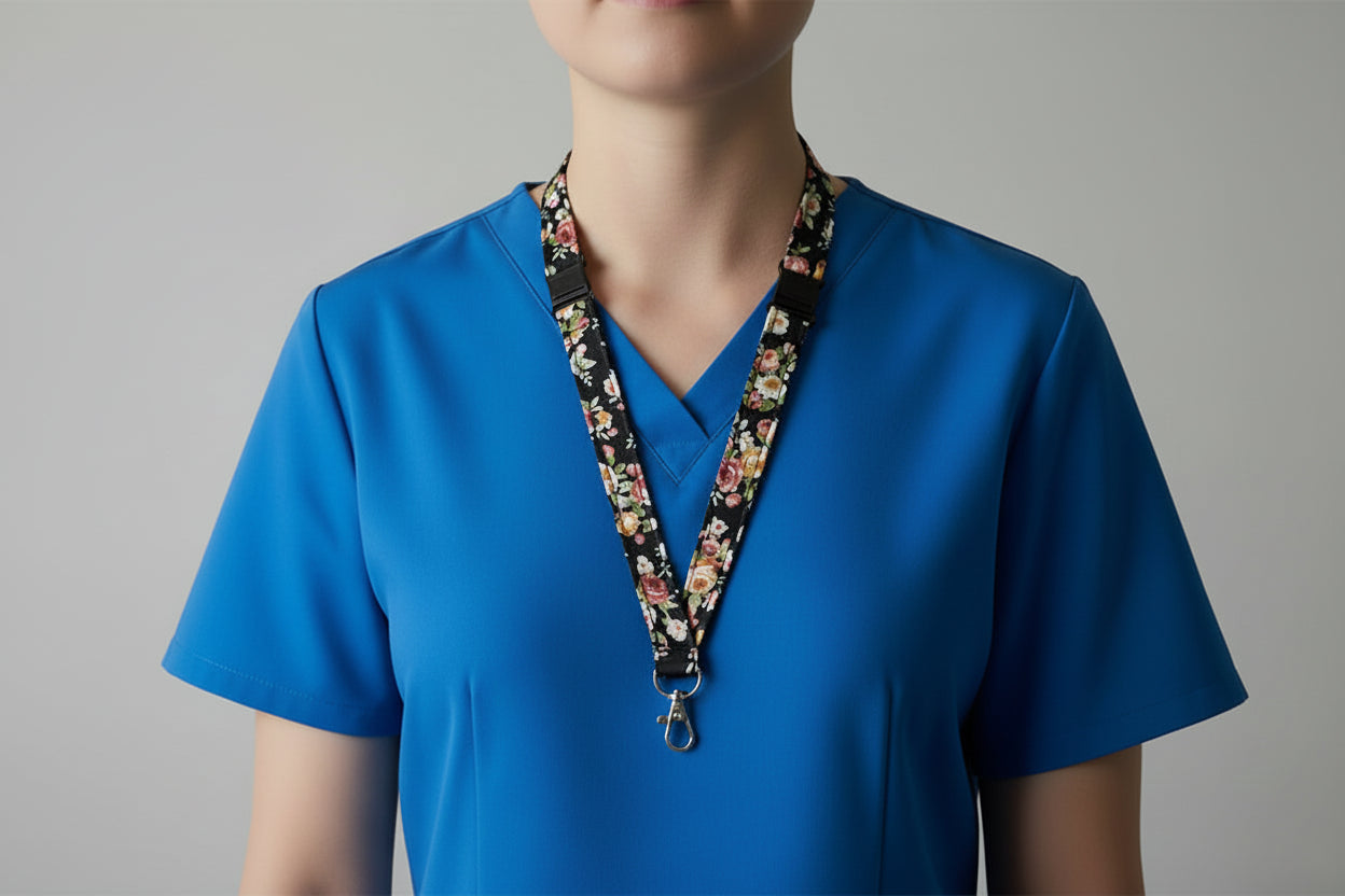 Handmade safety breakaway lanyard with anti-strangulation release points for NHS, healthcare, education and security staff