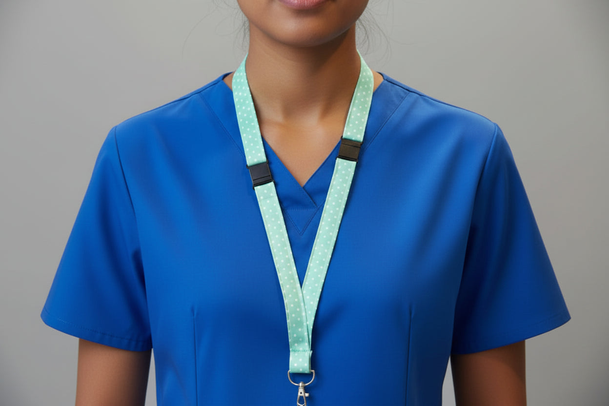 Handmade safety breakaway lanyard with anti-strangulation release points for NHS, healthcare, education and security staff