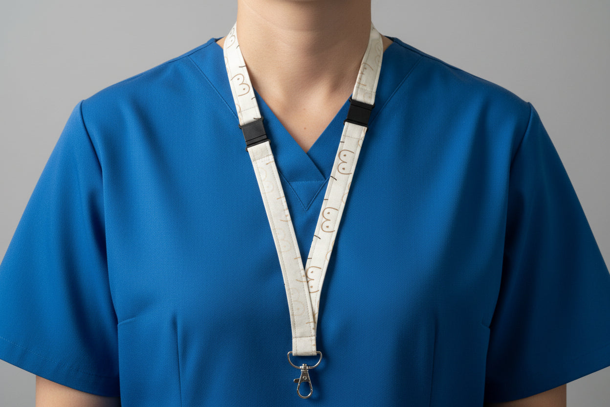 Handmade safety breakaway lanyard with anti-strangulation release points for NHS, healthcare, education and security staff