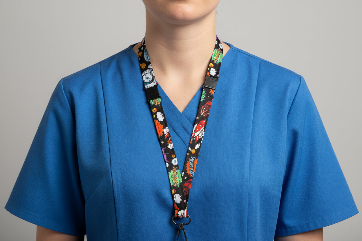 Handmade safety breakaway lanyard with anti-strangulation release points for NHS, healthcare, education and security staff