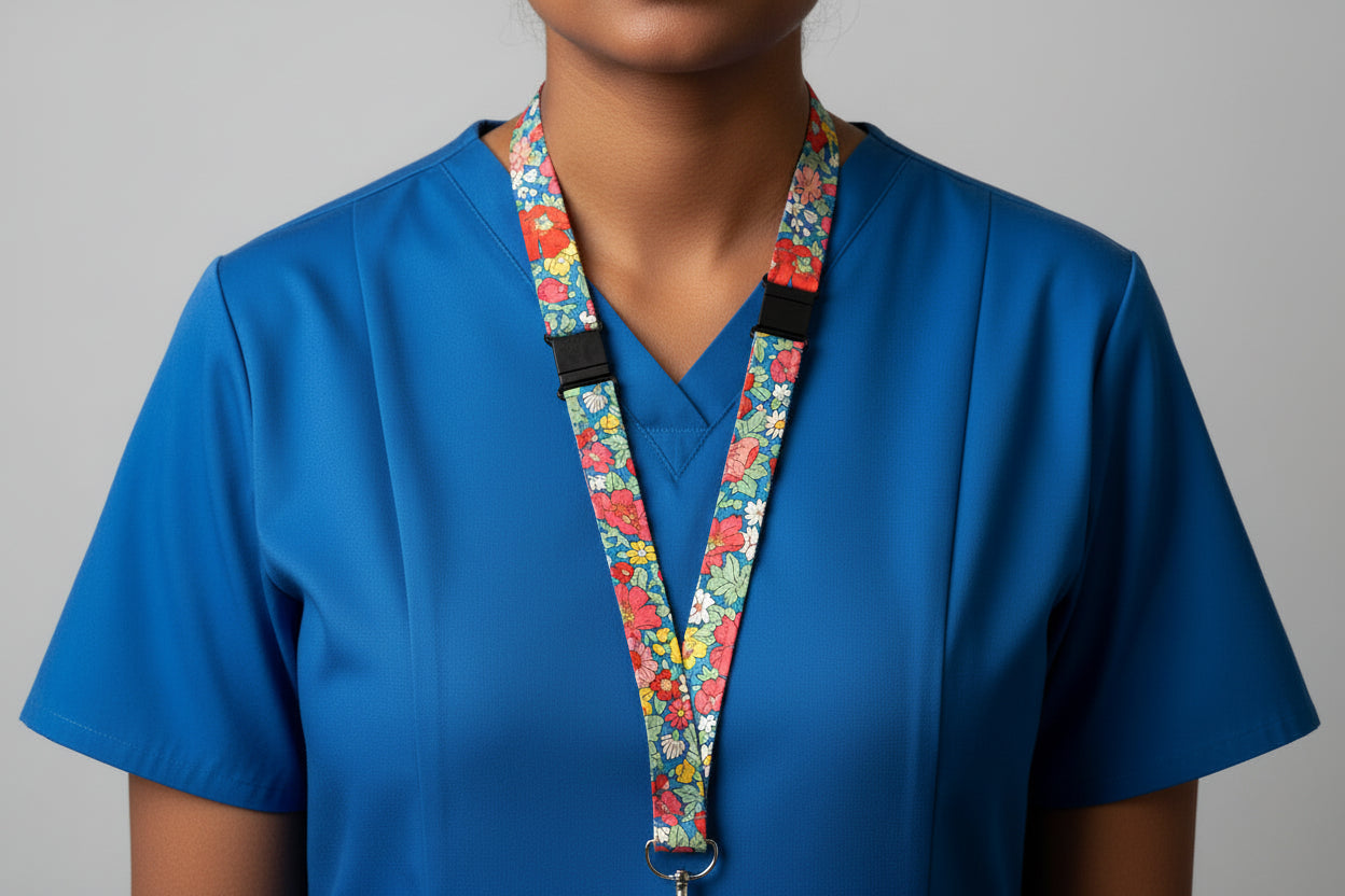 Handmade safety breakaway lanyard with multiple anti-strangulation breakaway points, designed for NHS, healthcare, mental health and security professionals