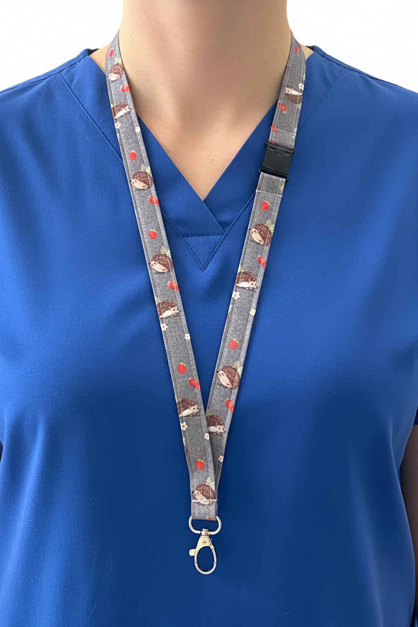 Strawberry Hedgehog Fabric Breakaway Lanyard