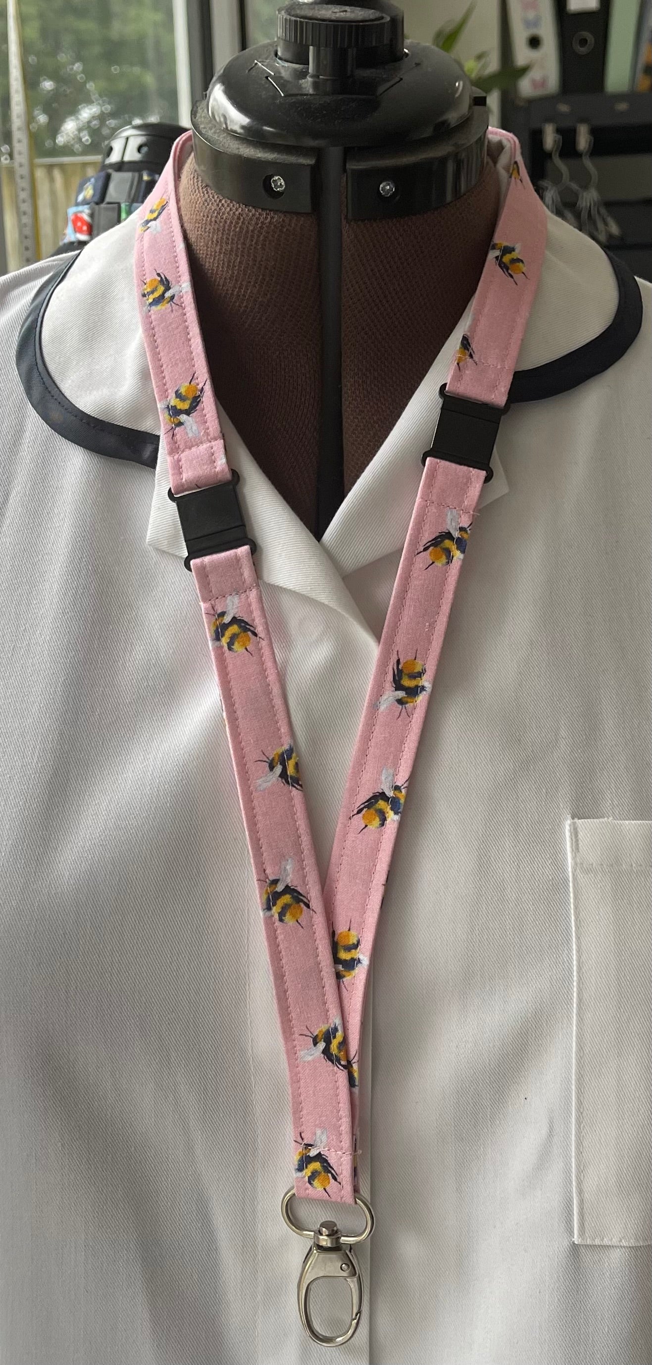 Pink Bee Fabric Breakaway Lanyard image 0