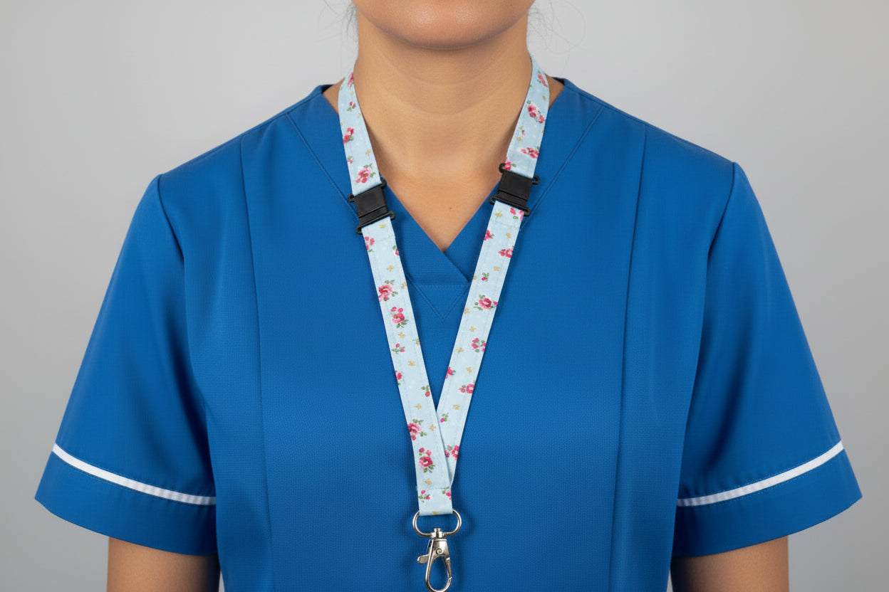 Handmade safety breakaway lanyard with anti-strangulation release points for NHS, healthcare, education and security staff