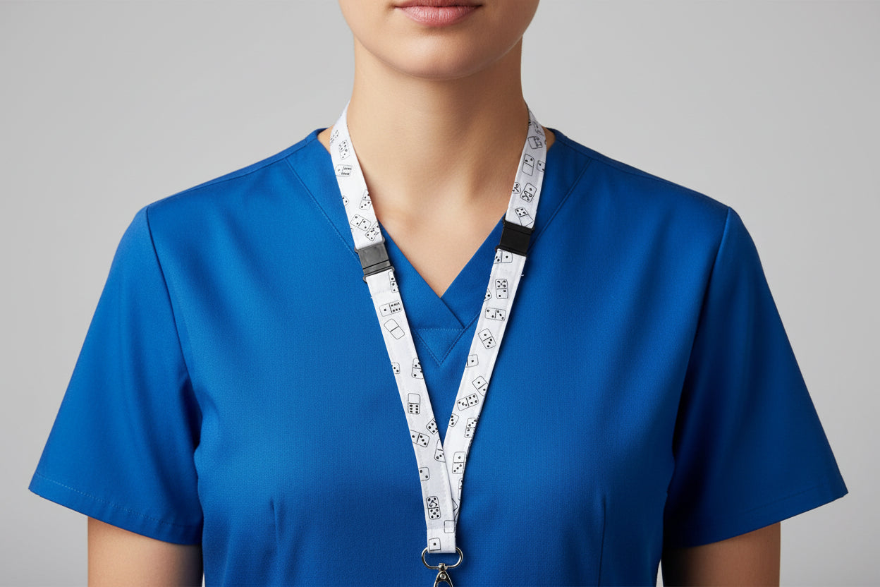 Handmade safety breakaway lanyard with multiple anti-strangulation breakaway points, designed for NHS, healthcare, mental health and security professionals