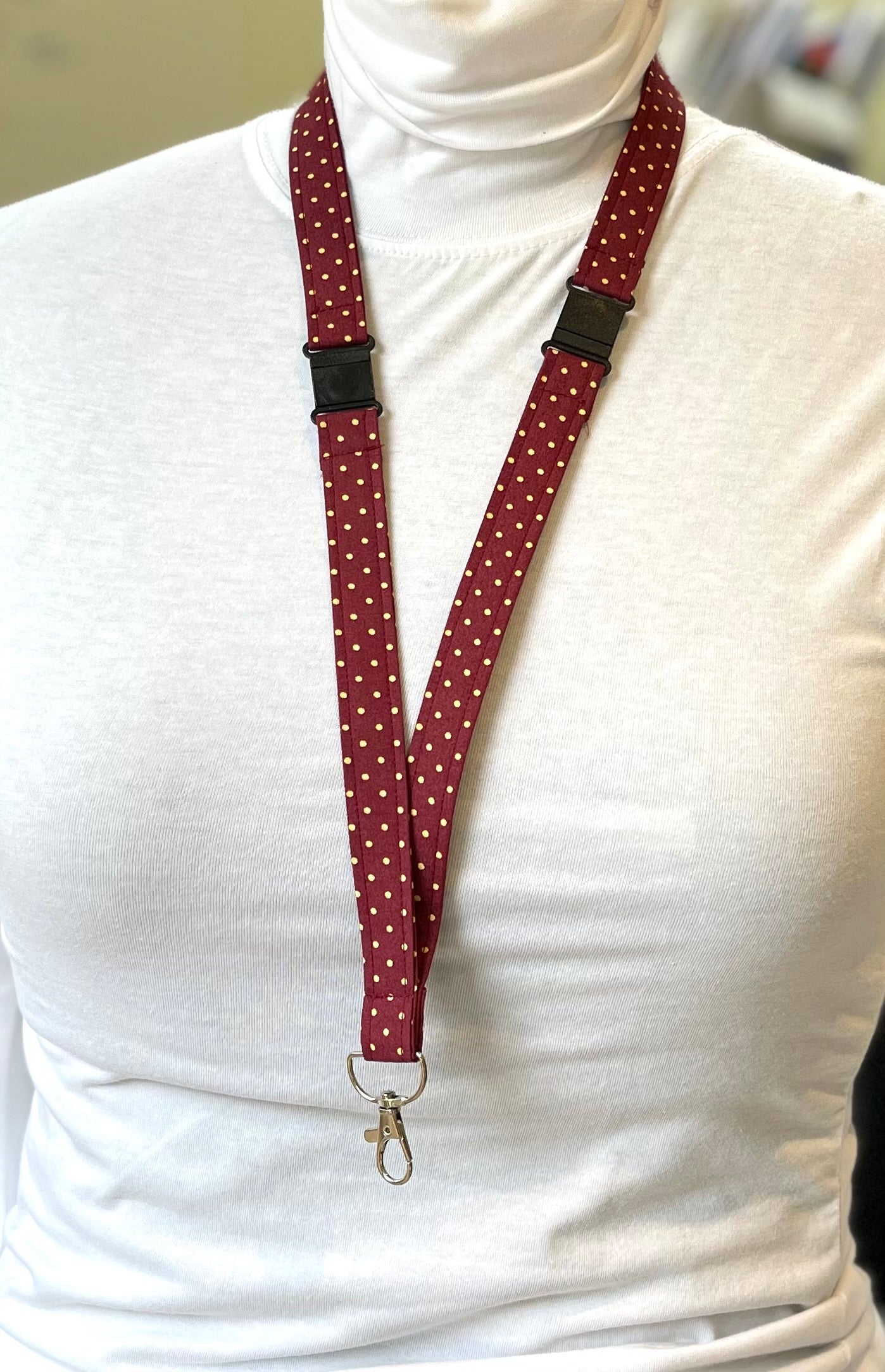 Maroon Spotty Fabric Breakaway Lanyard image 0