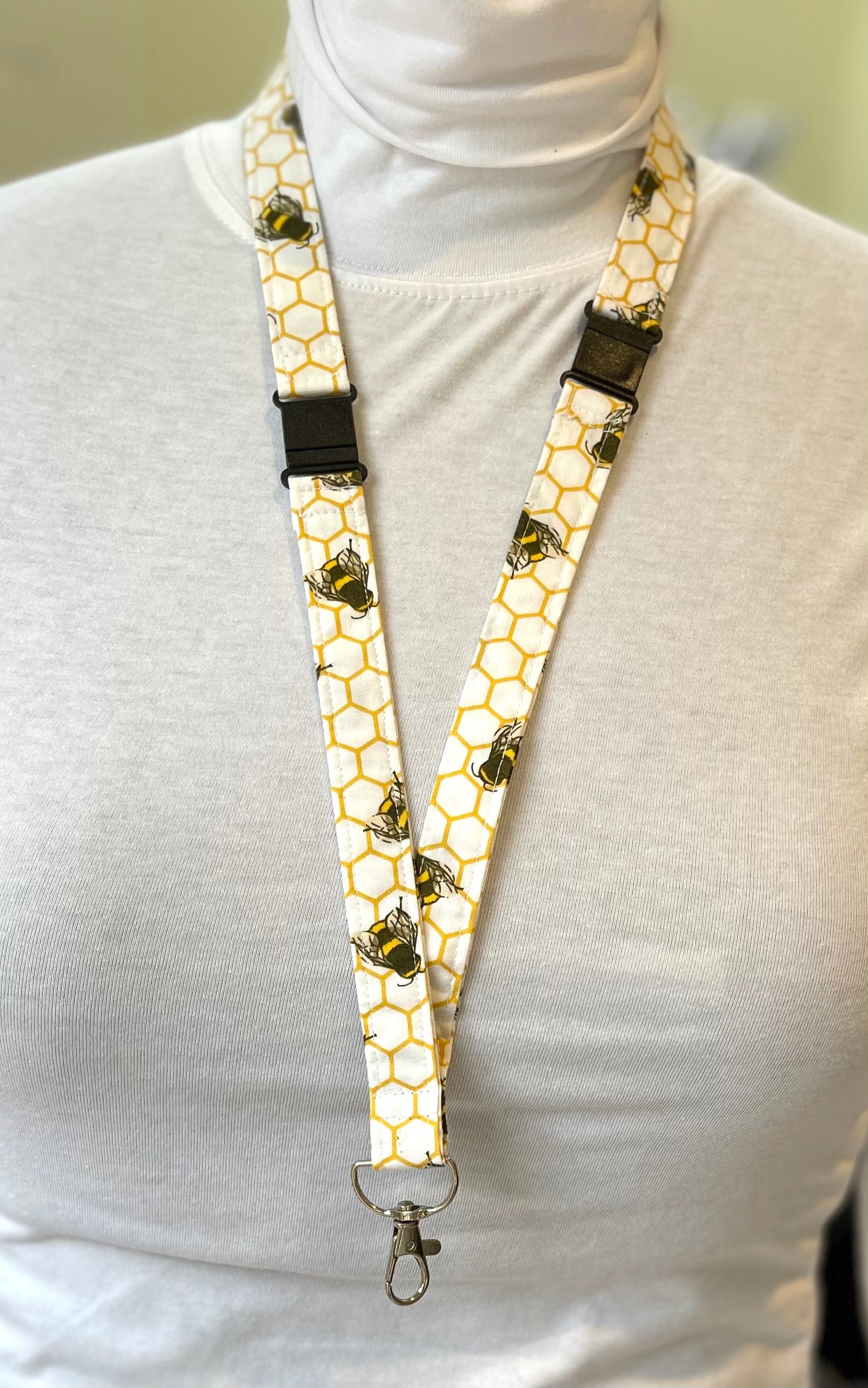 White Bee Fabric Breakaway Lanyard image 0